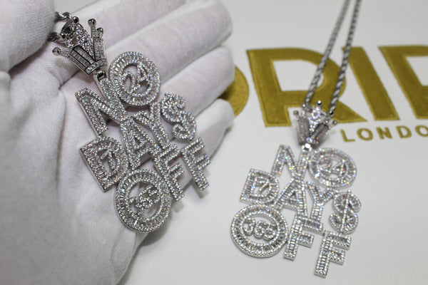 No Days Off Pendant - Cubic Zirconia - Silver - Rope Chain