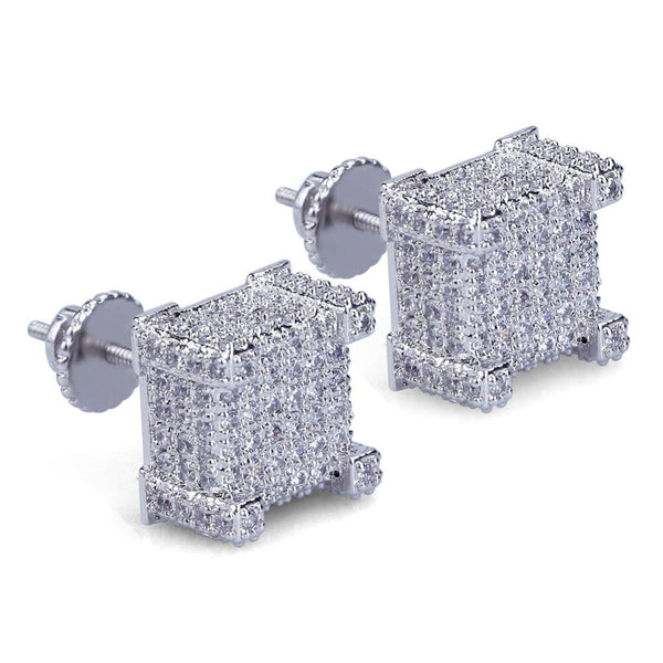 Large Stud Encrusted Earrings - Silver