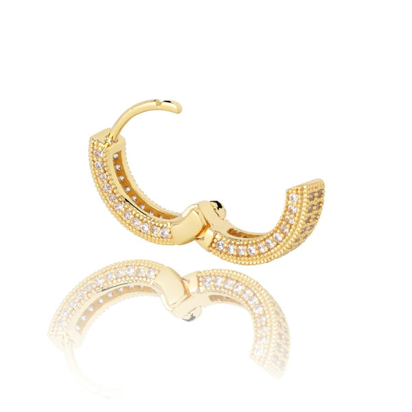 Mini Hoop Encrusted Earrings - Gold