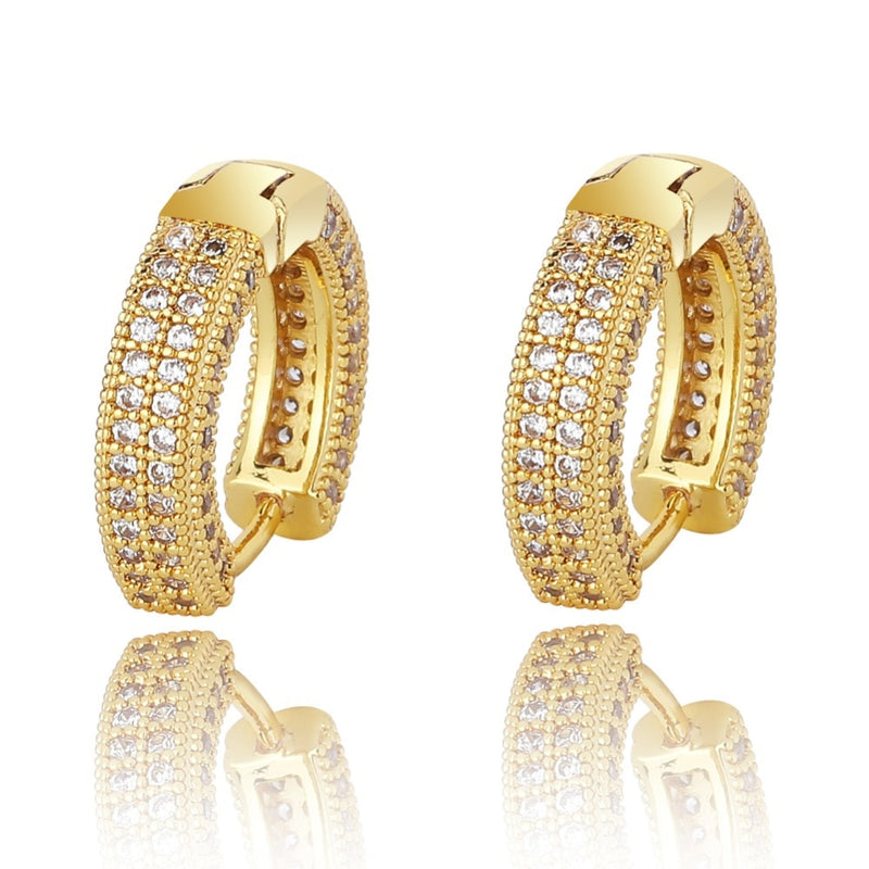 Mini Hoop Encrusted Earrings - Gold