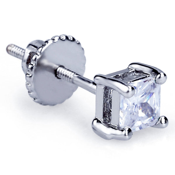 Micro Paved Studded Diamond Earrings 4mm - Silver