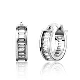 Mini Hoop Baguette Earrings - Silver