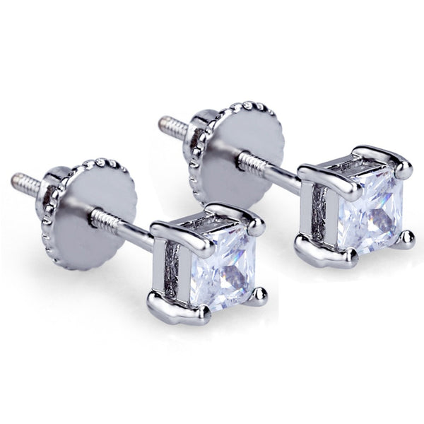 Micro Paved Studded Diamond Earrings 4mm - Silver