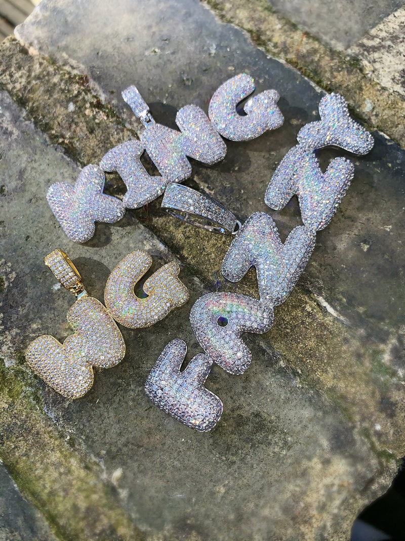 Custom Bubble Letter Pendants - (2-8 Letter) - Silver or Gold - Matching Rope Chain