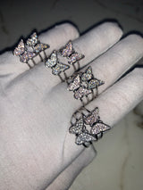 Butterfly Cubic Zirconia Encrusted Ring - One Size - Pink/Silver