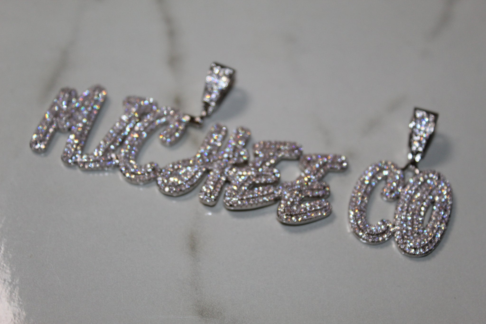 Custom Script Letter Pendants - (2-8 Letter) - CZ Set - Silver