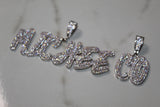 Custom Script Layered Letter Pendant - (2-8 Letter) - CZ Set - Silver or Gold - Matching Rope Chain