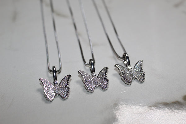 Butterfly Micro 925 Necklace - Cubic Zirconia - Pendant - Silver Or Gold - Rope Chain