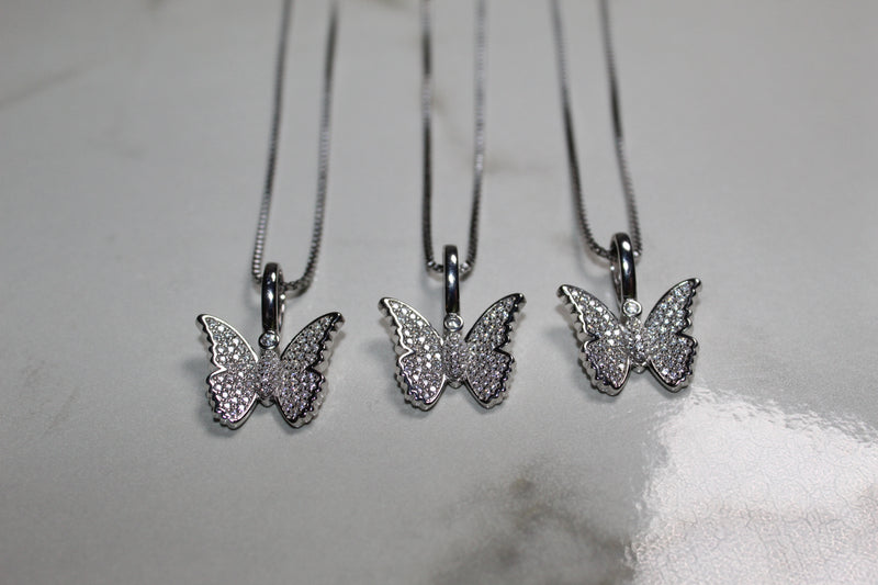 Butterfly Micro 925 Necklace - Cubic Zirconia - Pendant - Silver Or Gold - Rope Chain