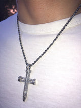 Bolt Cross Necklace - Cubic Zirconia - Pendant - Rope Chain