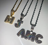 Custom Baguette Micro Letter Pendants - (1-8 Letter) - CZ Set - Silver or Gold - Matching Rope Chain