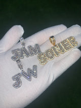 Custom Baguette Micro Letter Pendants - (1-8 Letter) - CZ Set - Silver or Gold - Matching Rope Chain