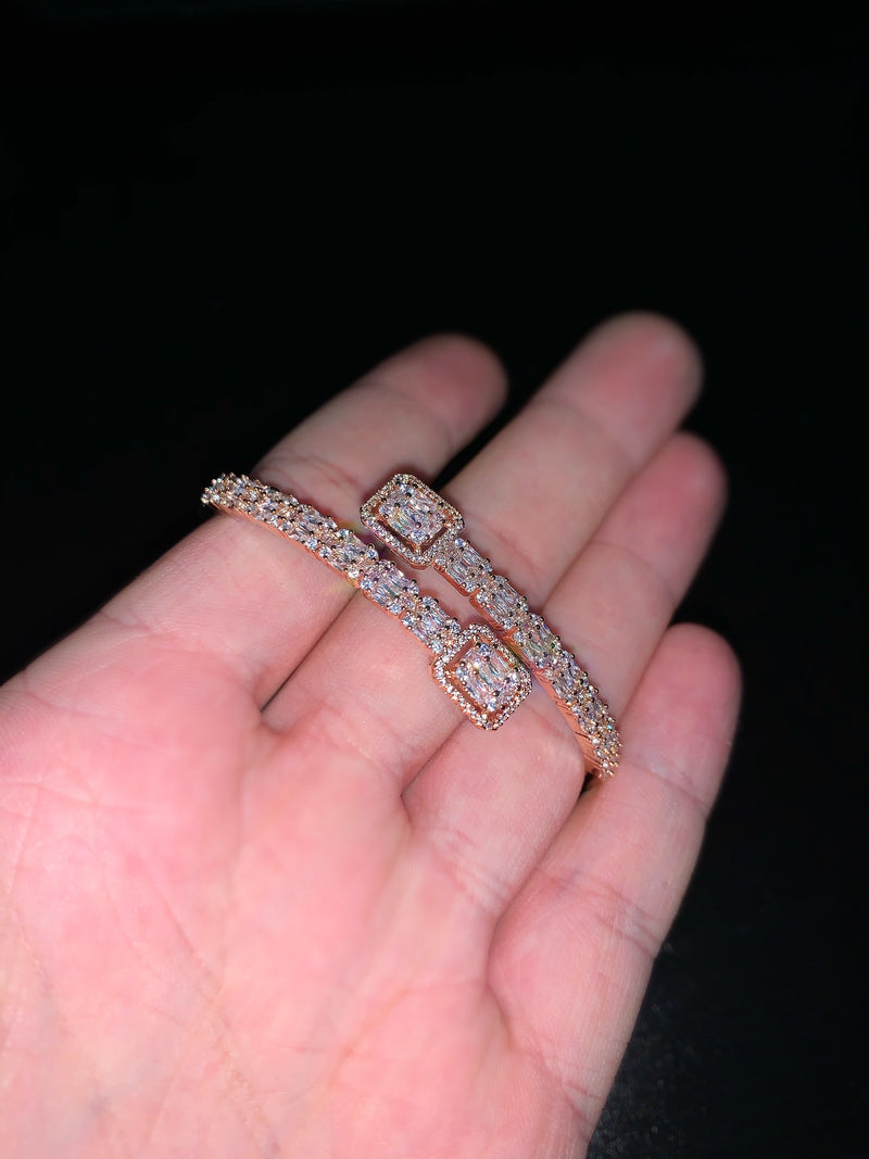 Rose Gold Baguette Bracelet - Plated - 7 Inch