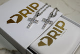 Silver Cross Necklace - Cubic Zirconia - Pendant - Rope Chain