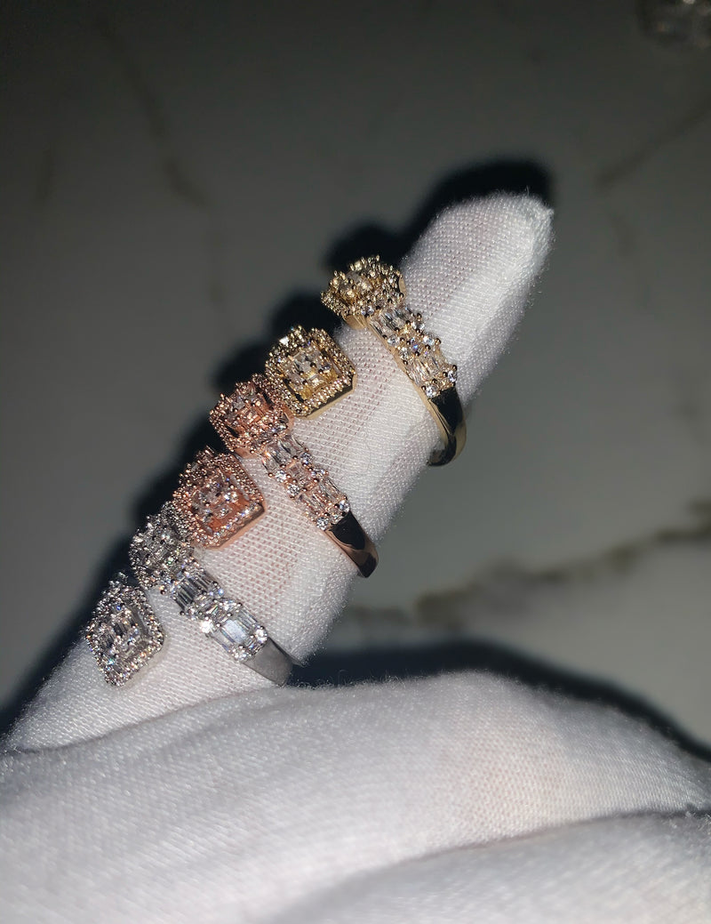 Baguette Cubic Zirconia Encrusted Ring - One Size - Silver, Rose Gold & Gold