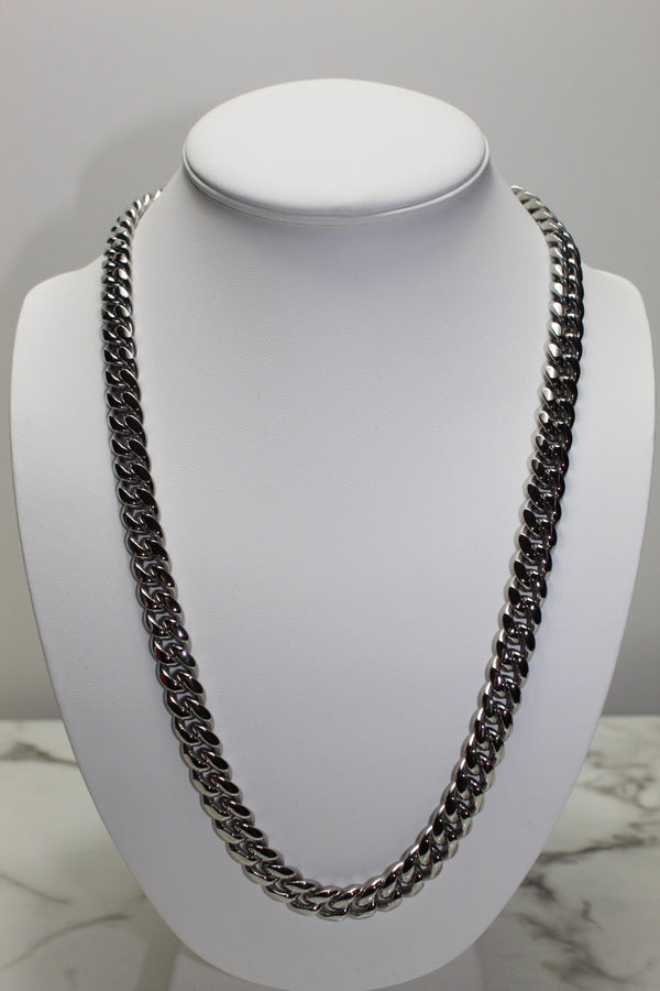 8mm Cuban Chain - Silver - 18/20 Inch