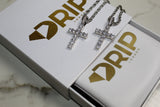 Silver Cross Necklace - Cubic Zirconia - Pendant - Rope Chain