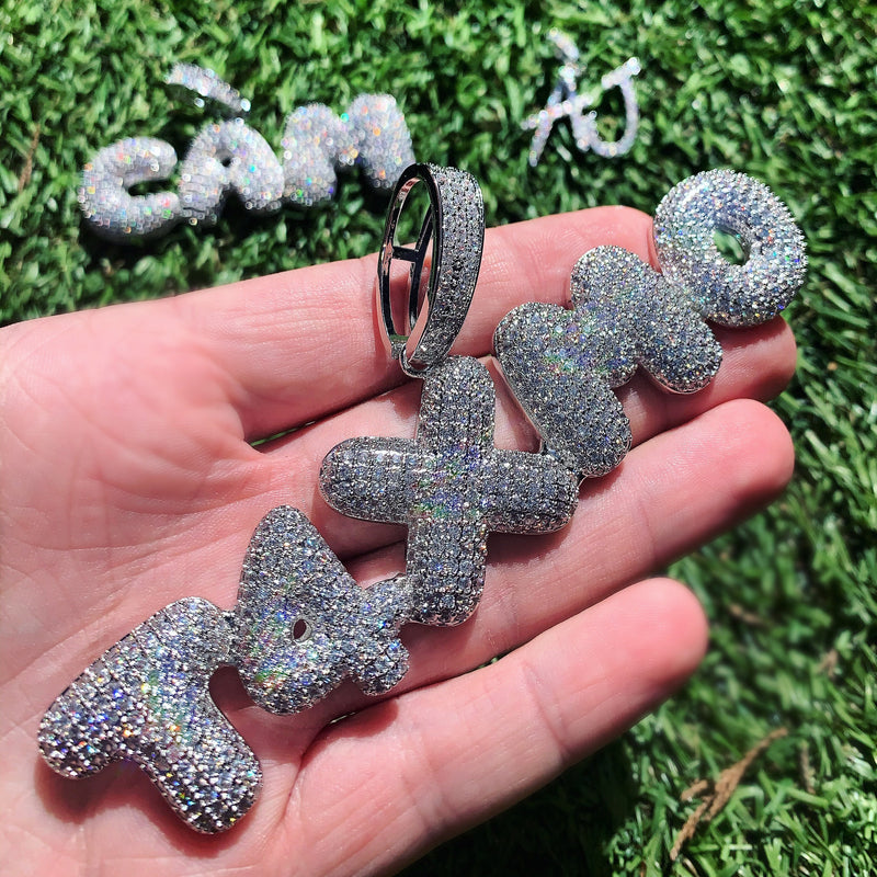 Custom Bubble Letter Pendants - (2-8 Letter) - Silver or Gold - Matching Rope Chain