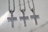 Silver Cross Necklace - Cubic Zirconia - Pendant - Rope Chain