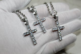 Silver Cross Necklace - Cubic Zirconia - Pendant - Rope Chain