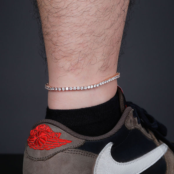 Tennis 3mm Encrusted Anklet - Rose Gold