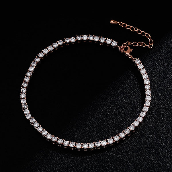 Tennis 3mm Encrusted Anklet - Rose Gold